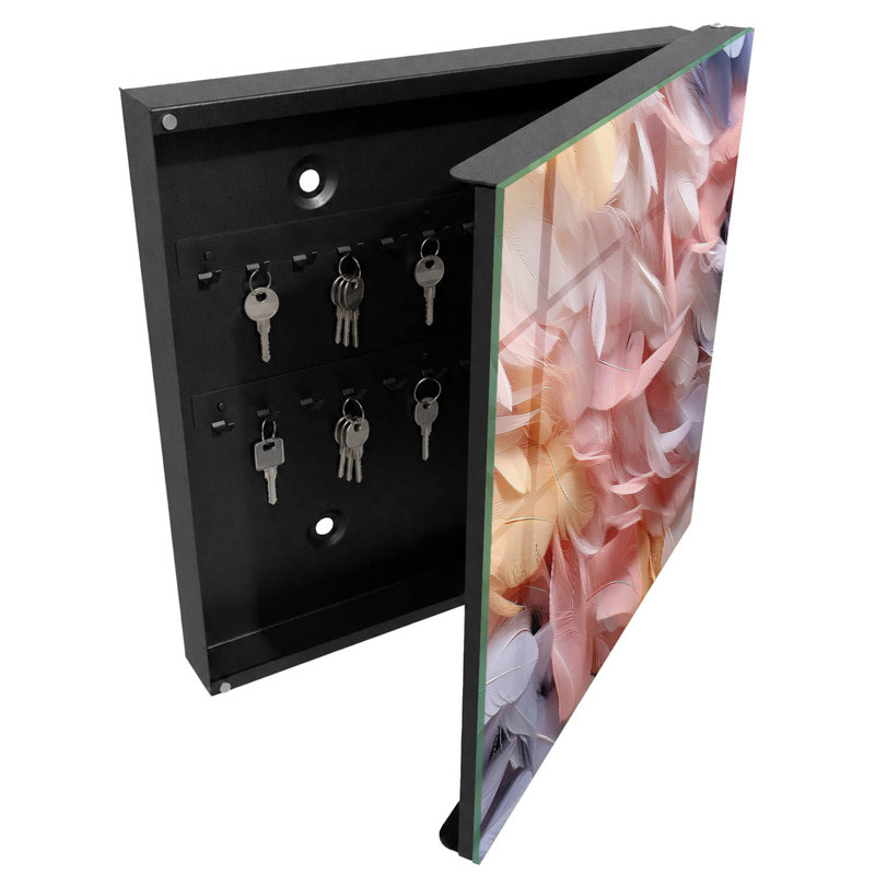 Key cabinet for wall, Opens to the right, 30x30x5, White, Pastel feathers for an effect of lightness and harmony, 