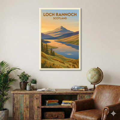 Loch Rannoch, Scotland - Highland Loch Travel Poster, Vintage-Style Romantic Art Print. Giclee Print On Wrapped Canvas. Wall Art, Home Decor - Natural Landmarks, Scotland - Wrapped Canvas Print