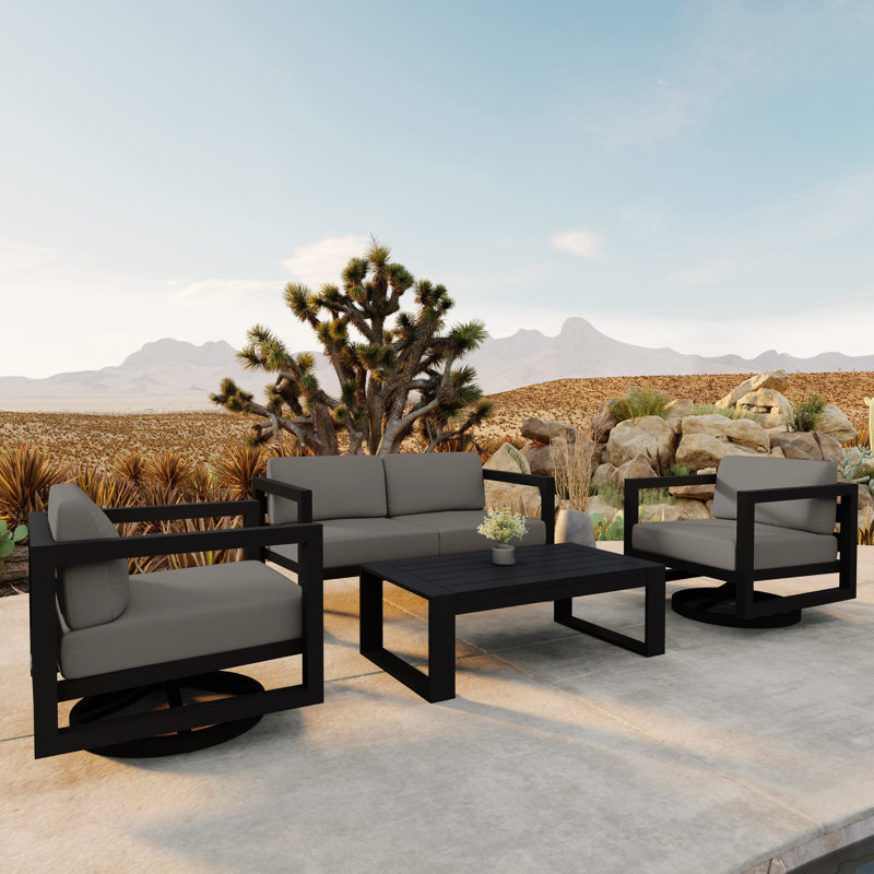 Avion 4 Piece Loveseat Set With Swivel, Canvas Charcoal Sunbrella® Canvas, Slate