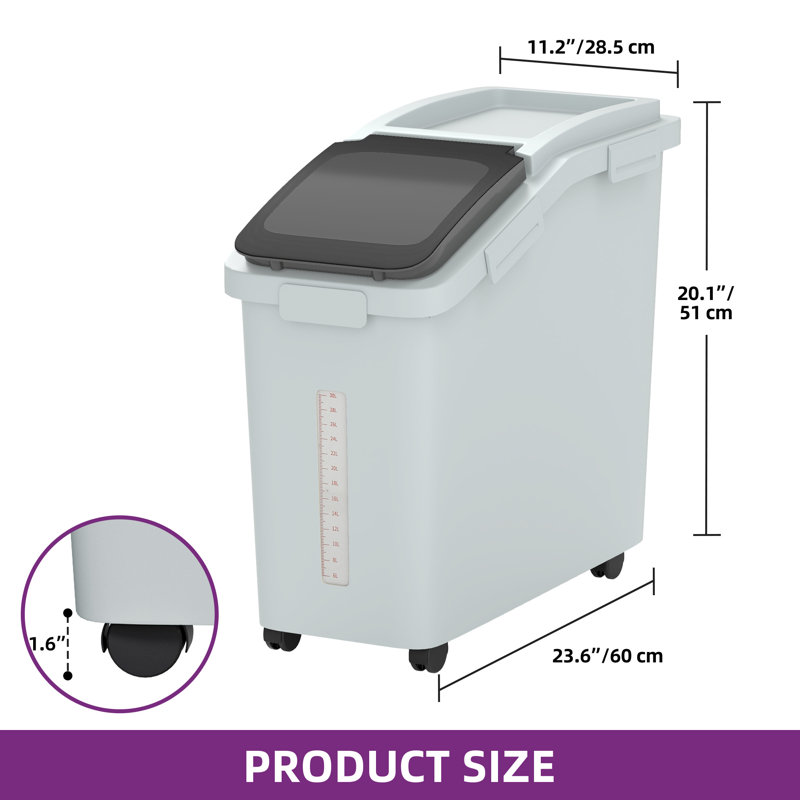 Grand bac à farine pour cuisine 11,4 gallons, Gris clair