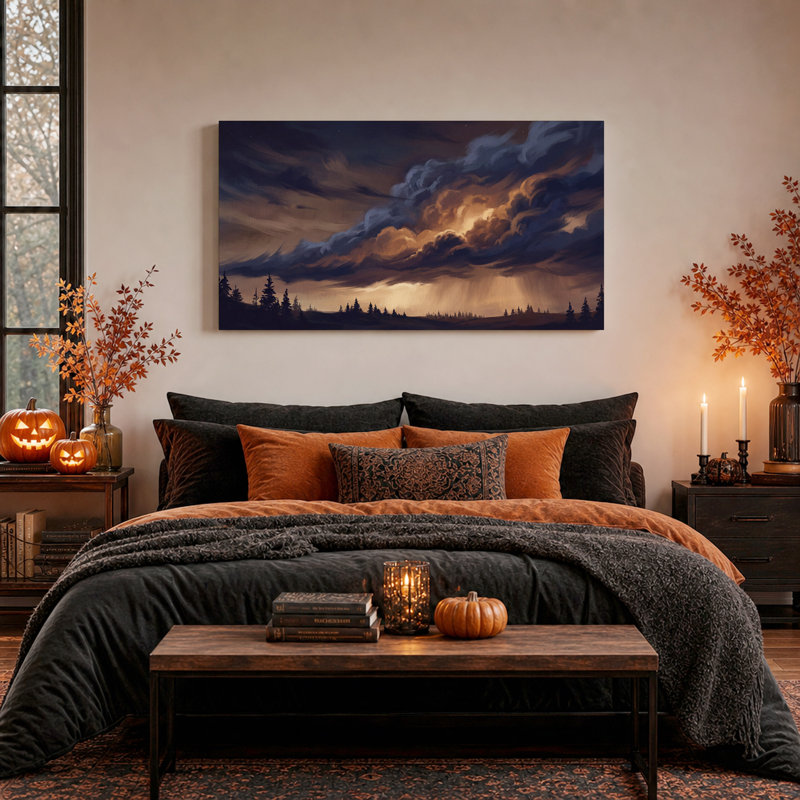 «Dramatic Storm Clouds Over Pine Forest», art mural sur toile, L 32 po x H 16 po