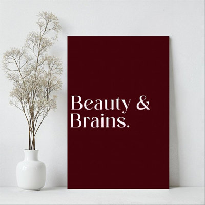 1Pc Framed Canvas Poster Print Beauty & Brains, Text Art, Minimalist Style Wall Art, Wall Decor, Perfect for Room Decor Living Room Bedroom Office Kit