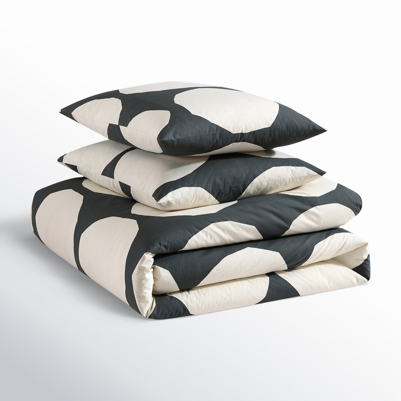 Marimekko Kivet Grey Cotton Duvet Cover Set, Queen Duvet Cover + 2 Standard Shams