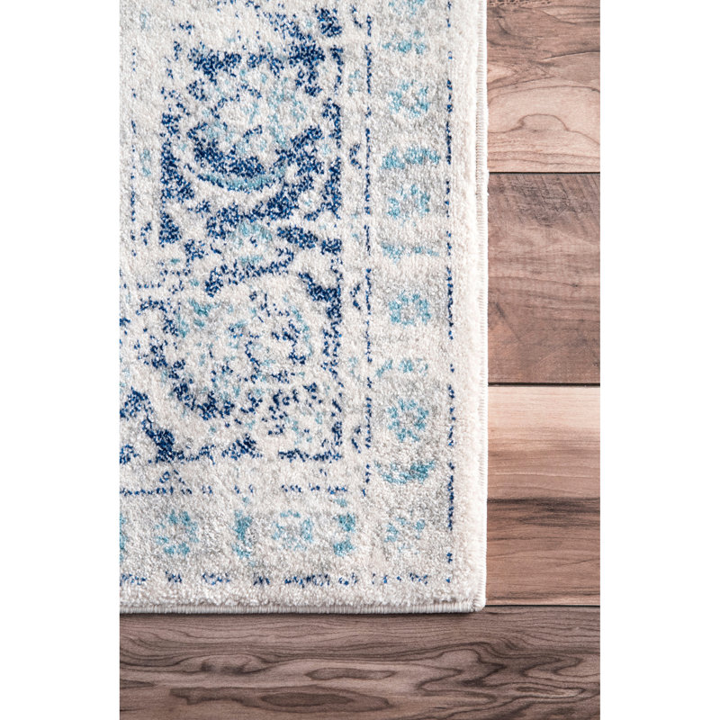 Tapis oriental bleu clair Arkins, Tapis de couloir 2 pi 8 po x 8 pi