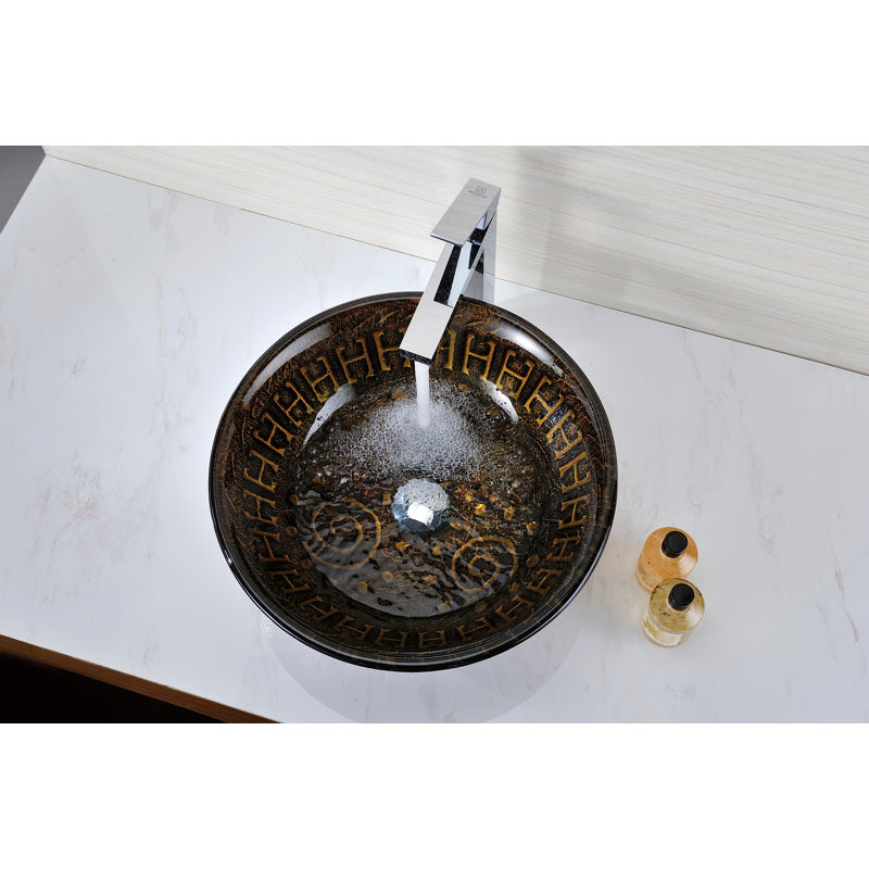 ANZZI Opus 16.875'' Lustrous Brown Tempered Glass Circular Bathroom Sink