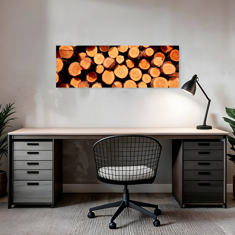 Bûches de bois, paysage industriel abstrait, art mural, H 12 po x l 36 po
