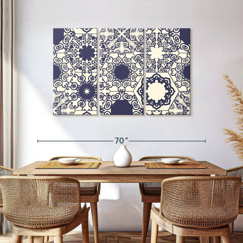 Motif de carreaux ornés bleu Kerner, H 36 po x l 57 po