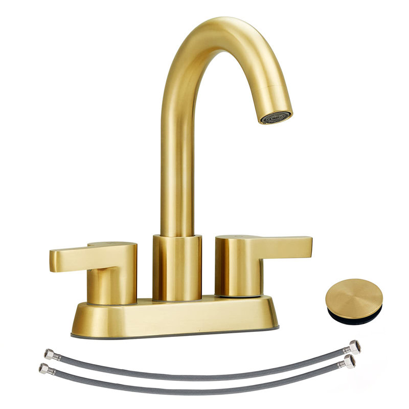 2-handle Bathroom Faucet with Drain Assembly, Brushed Gold