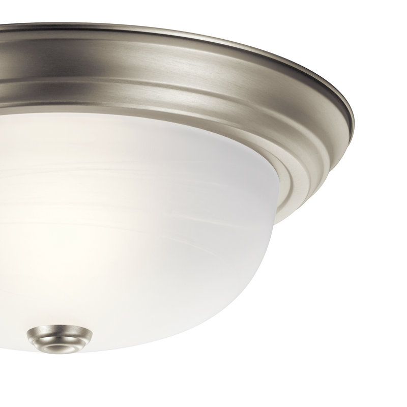 Plafonnier à deux lumières en nickel brossé avec abat-jour en verre albâtre, Nickel brossé