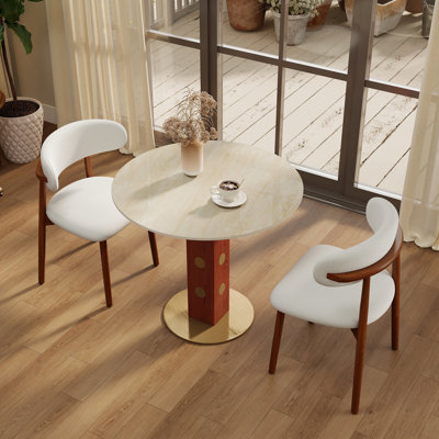 Table de salle à manger moderne carrée, table en pierre des cavernes en ardoise matte de 33,5 po avec pieds en bois et base dorée, table de cuisine pour 2 personnes pour un petit espace, capacité de poids de 150 lb (seulement la table de Négociation)