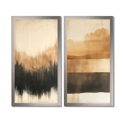 Ensemble d'art mural beige sur 2, formes modernes beige et noir, toile géométrique moderne