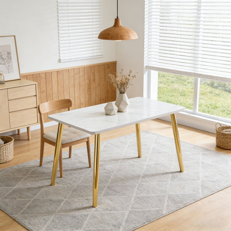 Table de salle à manger moderne, Blanc, Doré
