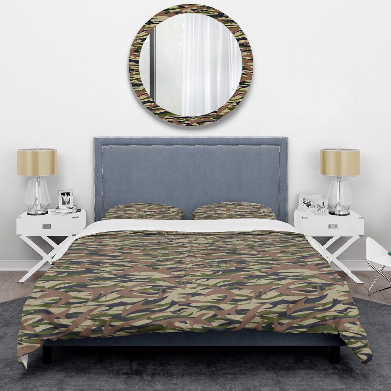 Ensemble de housse de couette en microfibre vert / noir / brun 2 pièces, Housse de couette simple + 1 taie décorative stan