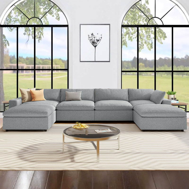 Canapé modulaire Debi, 100 % polyester gris clair