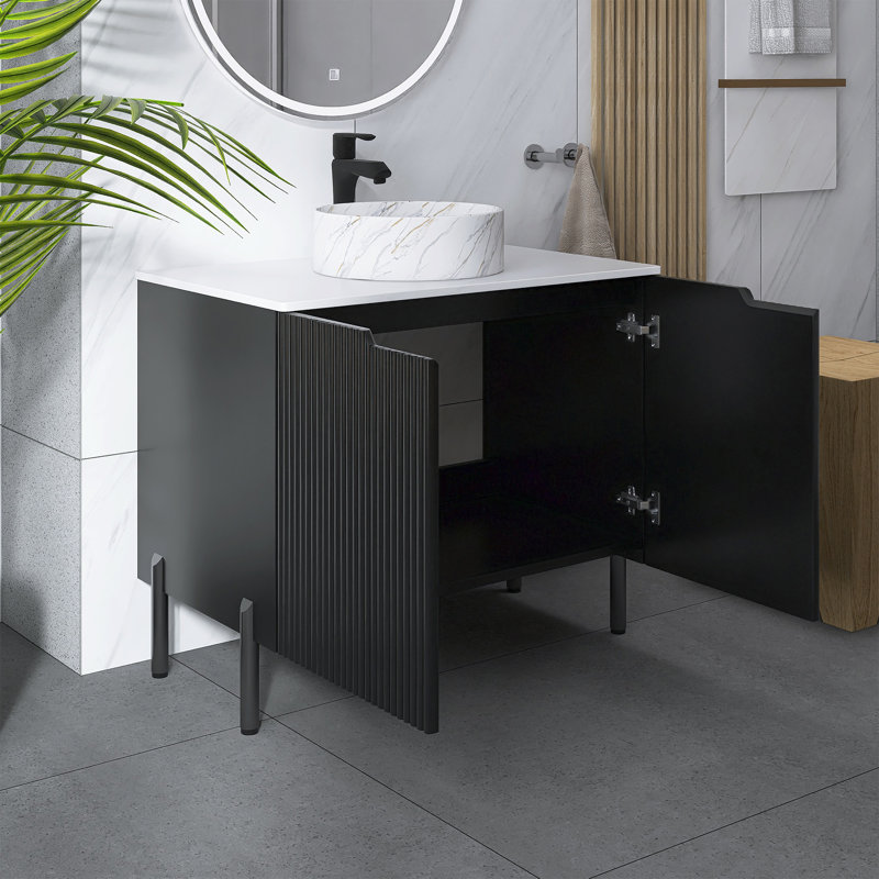 Meuble-lavabo autoportant de 30 po avec lavabo, Noir