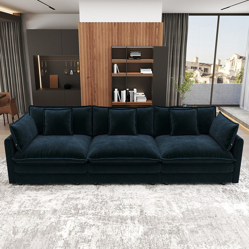 111.5'' Modern Minimalist Style Chenille 3-Seat Sofas, Blue