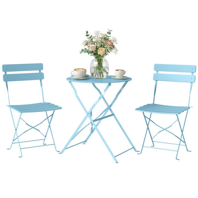 Outsunny 3 Piece Folding Bistro Set Round Bistro Table Set Light Blue
