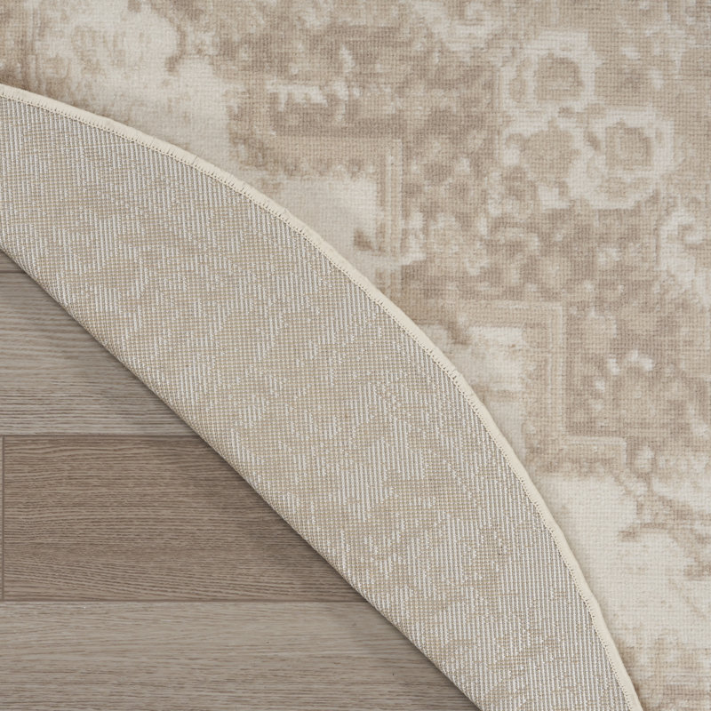 Tapis oriental ivoire / beige Burnie, Rond 5 pi 3 po