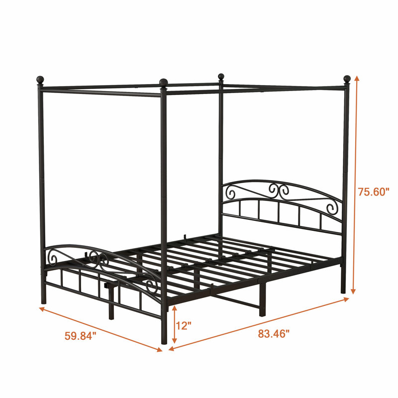Structure de lit à baldaquin en métal robuste avec tête de lit, pied de lit et rangement sous le lit, idéale pour les meubles de chambre à coucher élégants et durables.