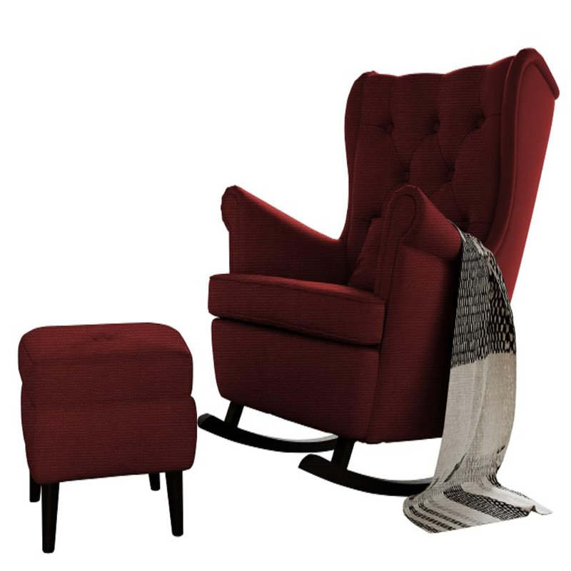 Lutcher Upholstered Wingback Chair with Footstool, Falcone Red