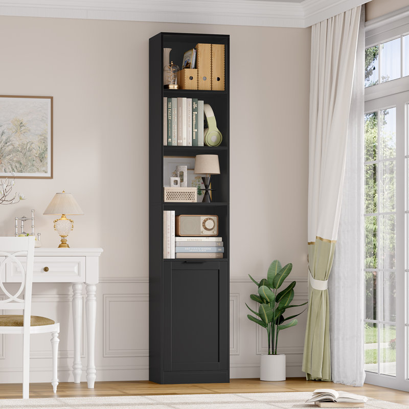 73.4" H Slim Engineered Wood Bookcase, Black