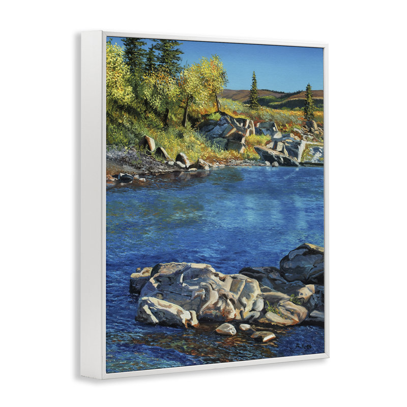 «Rocky River Landscape», estampe numérique par Andrew Kiss, Estampe numérique encadrée blanc bord de mer, H 30 po x l 24 po