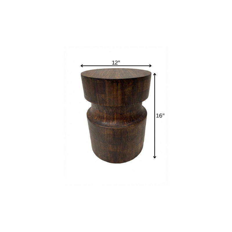  Table de bout ronde transitionnelle en bois massif brun de 16 po