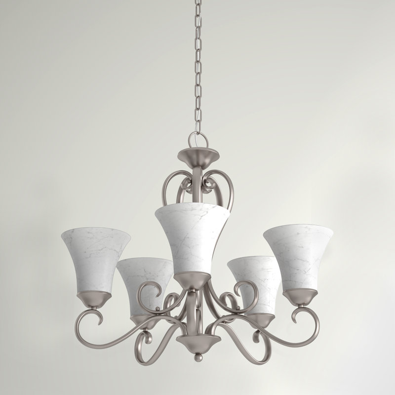Lustre classique à 5 lumières avec abat-jour Neal, Nickel antique