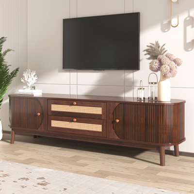 Rattan TV Stand For Tvs Up To 75'',  Media Console, Entertainment Center With Solid Wood Legs