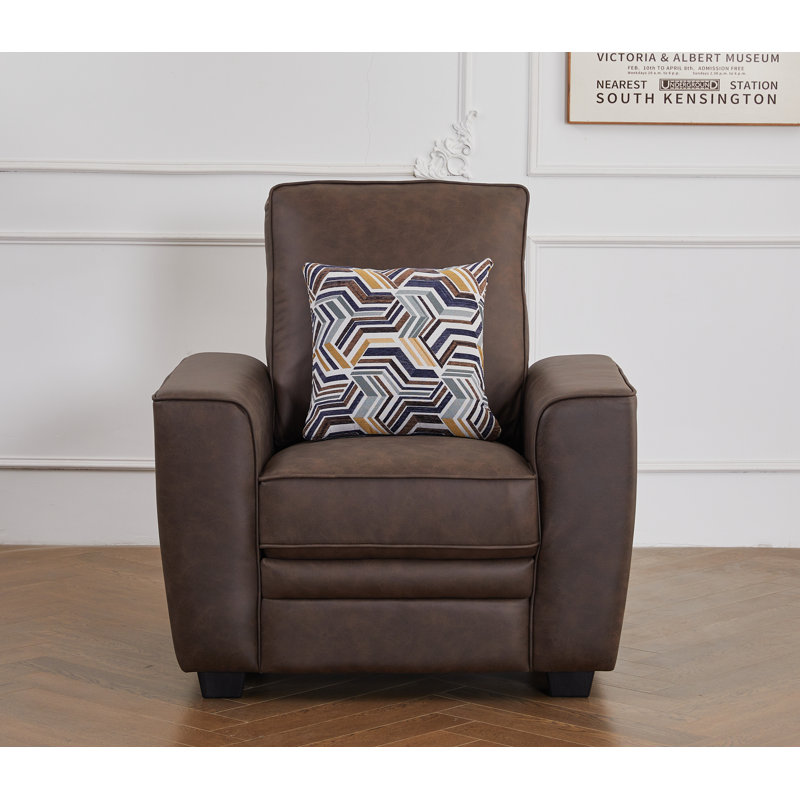 Fauteuil moderne en similicuir de 36 po avec accoudoirs uniques, Brun