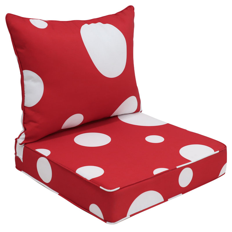 Indoor/Outdoor 5" Thick Deep Seating Cushion Set Seat/Back Cushion for Chairs Loveseats Sofas, Red Polka Dots