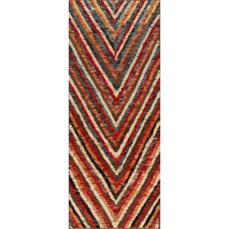 Tapis de couloir style oriental à chevrons en laine marocain 3 x 10