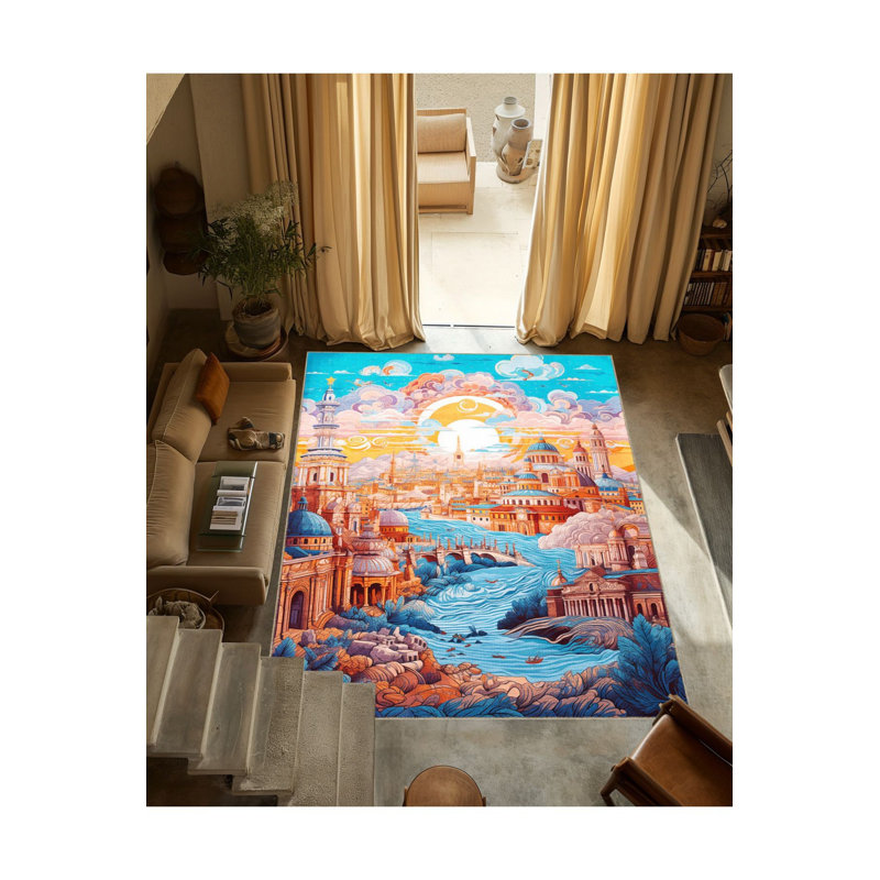Tapis lavable à motif rétro de la collection Waso, Tapis de couloir 2 pi 6 po x 6 pi 7 po inclus