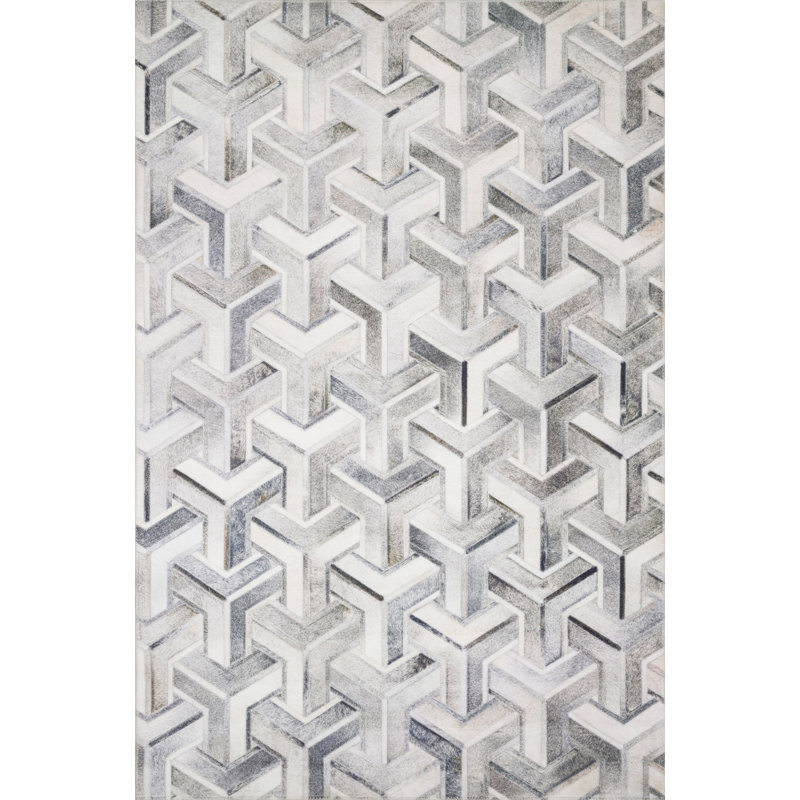 Tapis gris à motif géométrique Rogers, Rectangle 2 pi 3 po x 3 pi 9 po