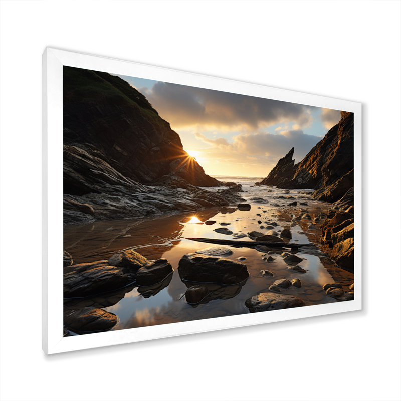 Photo de plage, bord de mer, reflets X III - décor mural paysages, H 16 po x l 32 po x P 1 po, Cadre simple blanc