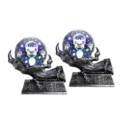 "2-PC Set" ICE ARMOR 7"H Silver Dragon Claw Holding Glass Globe with LED Light Figurine Figurine Statue Ornament Home/Room Decor and Perfect Gift Ideas for House Warming, Holidays and Birthdays Great Collectible Addition