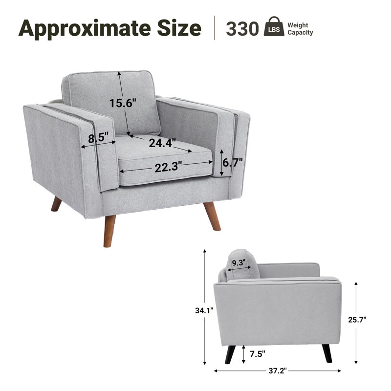 39.3'' Wide Upholstered Loveseat With Solid Wood Legs, Dark Gray Chenille