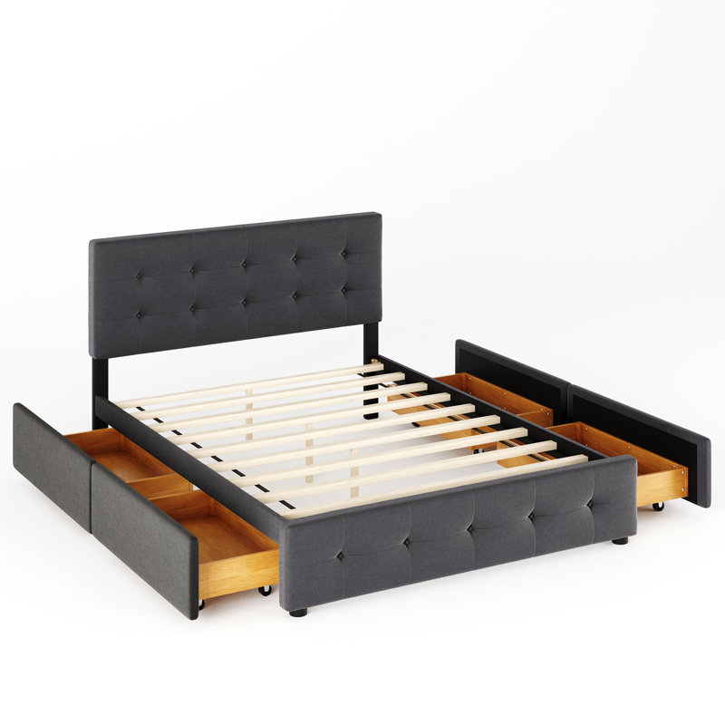 Upholstered Platform Storage Bed, Dark Gray