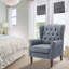 Button-Tufted Wingback Accent Chair - Solid Wood Legs with Rolled Arm &Thick Padded Cushion-603724948-575355502