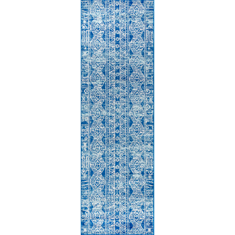 Tybalt Modern Persian Boho Vintage Tribal Blue/Gray Rug, Runner 2'3" x 8'