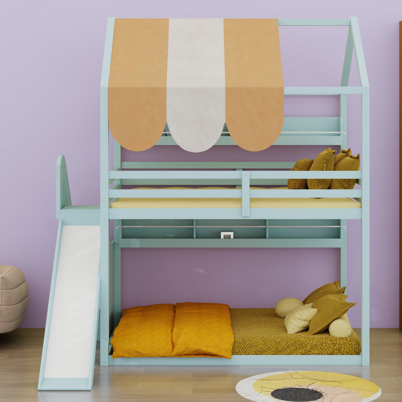 Built In Slide Harriet Bee House Bed With Canopy, Slide & Built-In Bookshelves ...