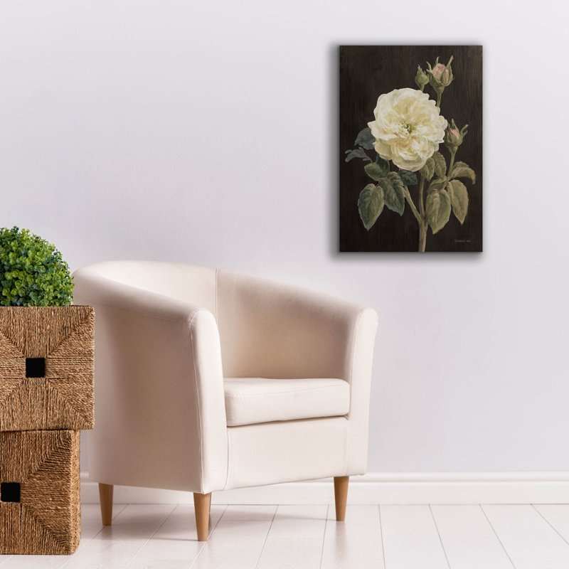 «Heirloom White Rose On Black» par Danhui Nai, art mural sur toile, H 26 po x l 18 po