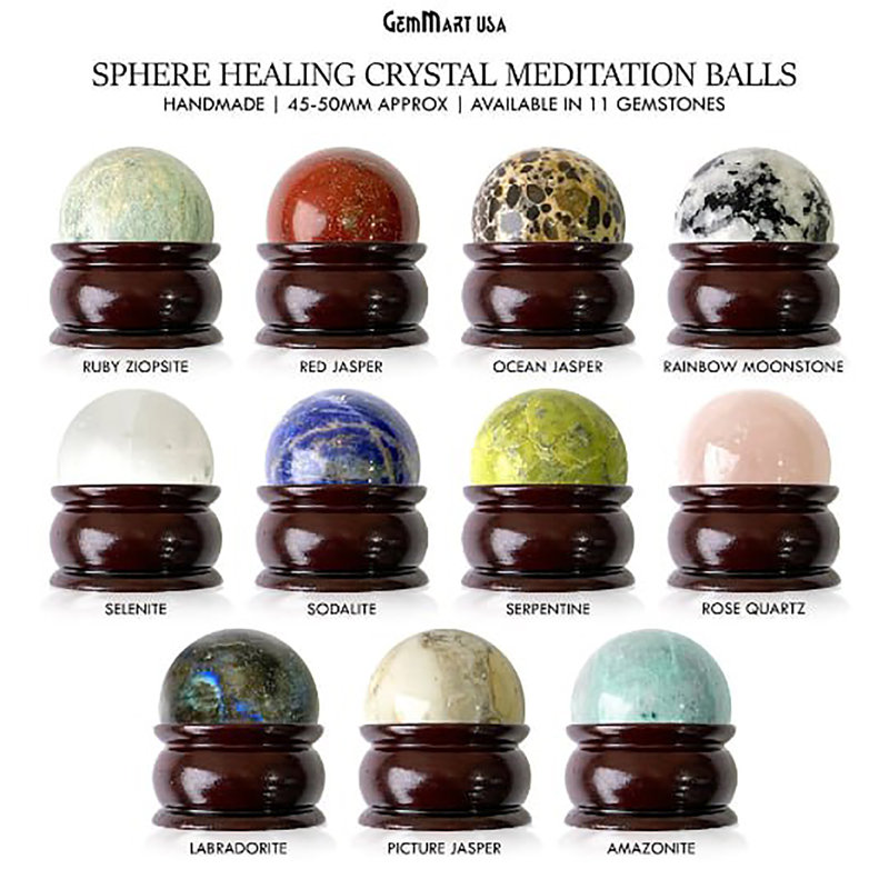 Natural Polished Gemstone Sphere, Large Decorative Accent, Crystal Ball, 50mm, 7 Chakra