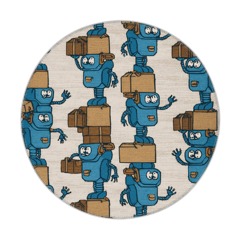 Transportation Beige Indoor and Outdoor Area Rug, Round 5'