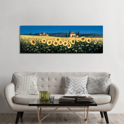 Tuscan Panorama, Sunflowers 1 Piece Wrapped Canvas Panoramic Wall Art