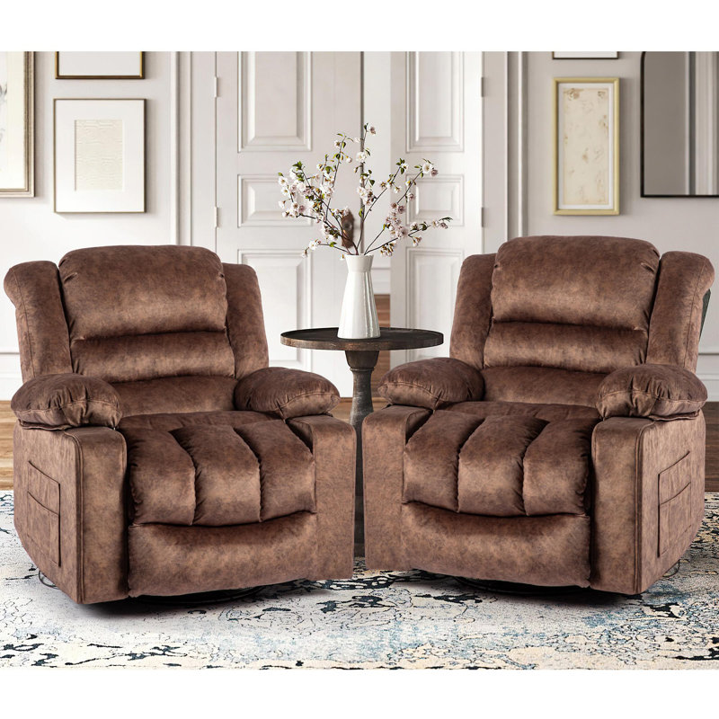 39.8'' Wide Velvet Upholstered Swivel Rocker Recliner Chair, Brown Velvet