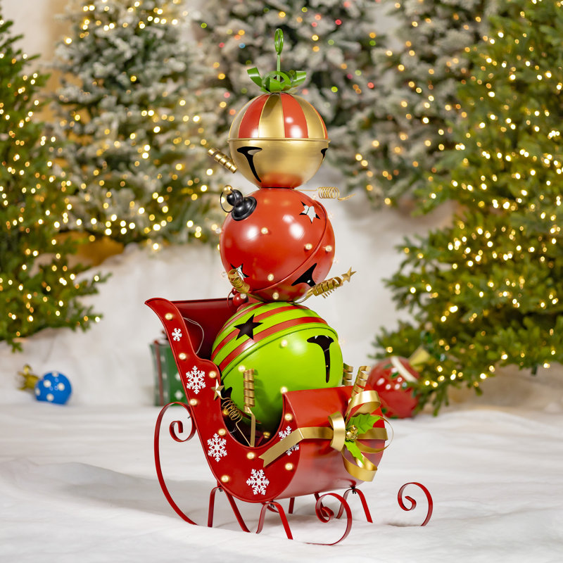 Grand traîneau de Noël en fer avec grelots géants - moyen, H 59,06 po x l 32,87 po x P 20,87 po