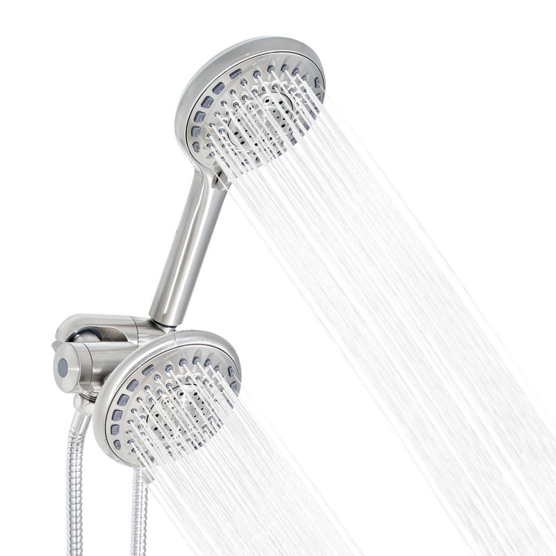 Pomme de douche à jet de pluie 2 en 1 avec jet manuel Akicon, pomme de douche double haute pression à 6 réglages pour salle de bain, débit de 2,5 gallons par minute, système de pomme de douche à angle réglable, buses anti-colmatage