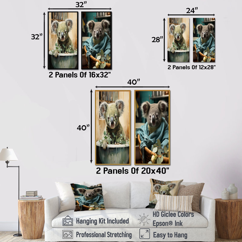 Ensemble de 2 décorations murales Koalas Laundry Time - Koala, H 28 po x l 25 po, Toile tendue