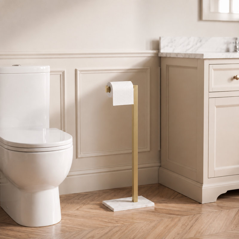 Porte-papier hygiénique sur pied avec bras rabattable à 180 ° et base lestée, Or brossé